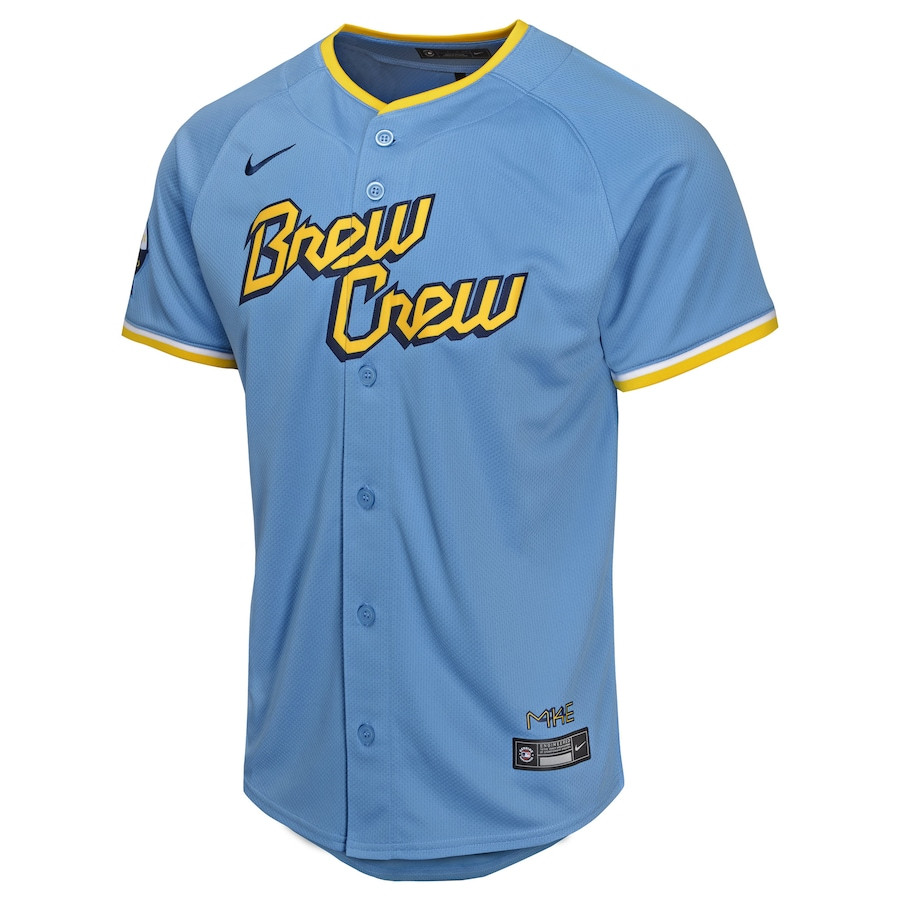 Alternative view of Willy Adames 27 Milwaukee Brewers City Connect Limited YOUTH Jersey - Powder Blue 