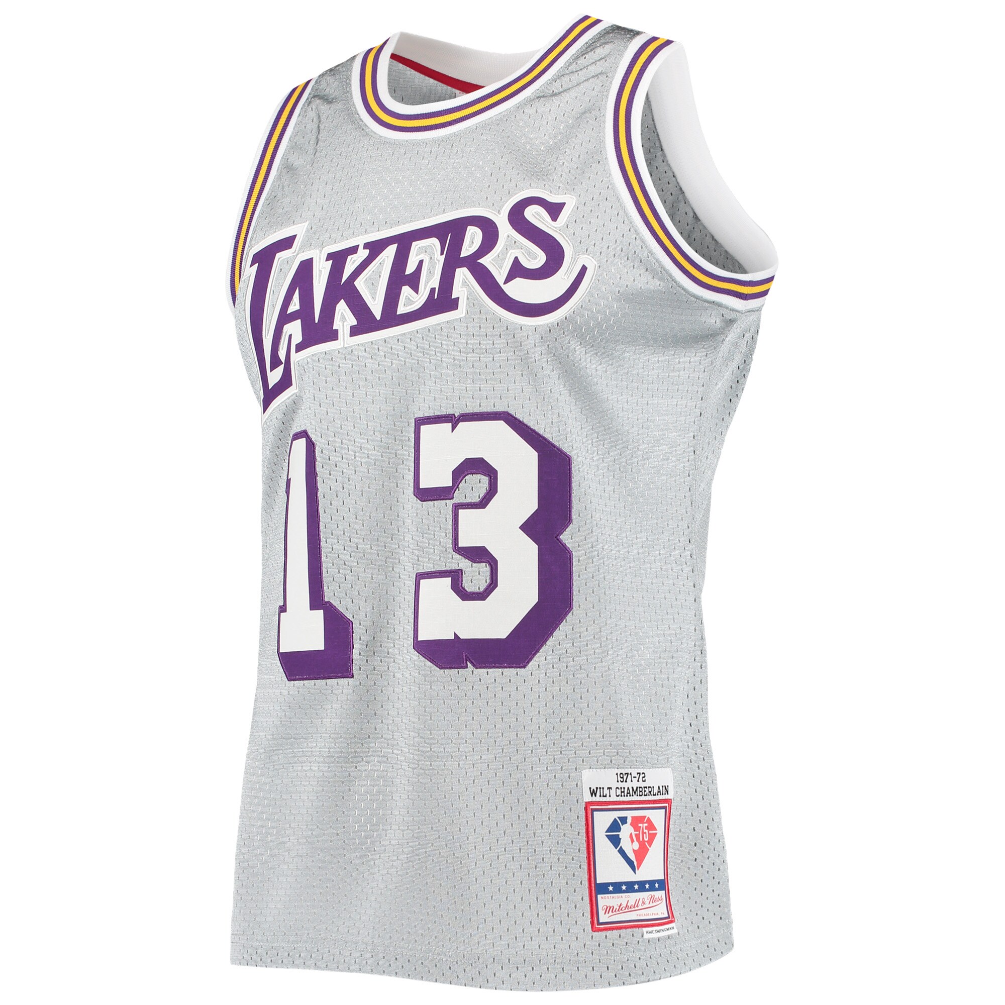 Alternative view of Wilt Chamberlain Los Angeles Lakers Mitchell & Ness 75th Anniversary 1971/72 Hardwood Classics Swingman Jersey - Silver