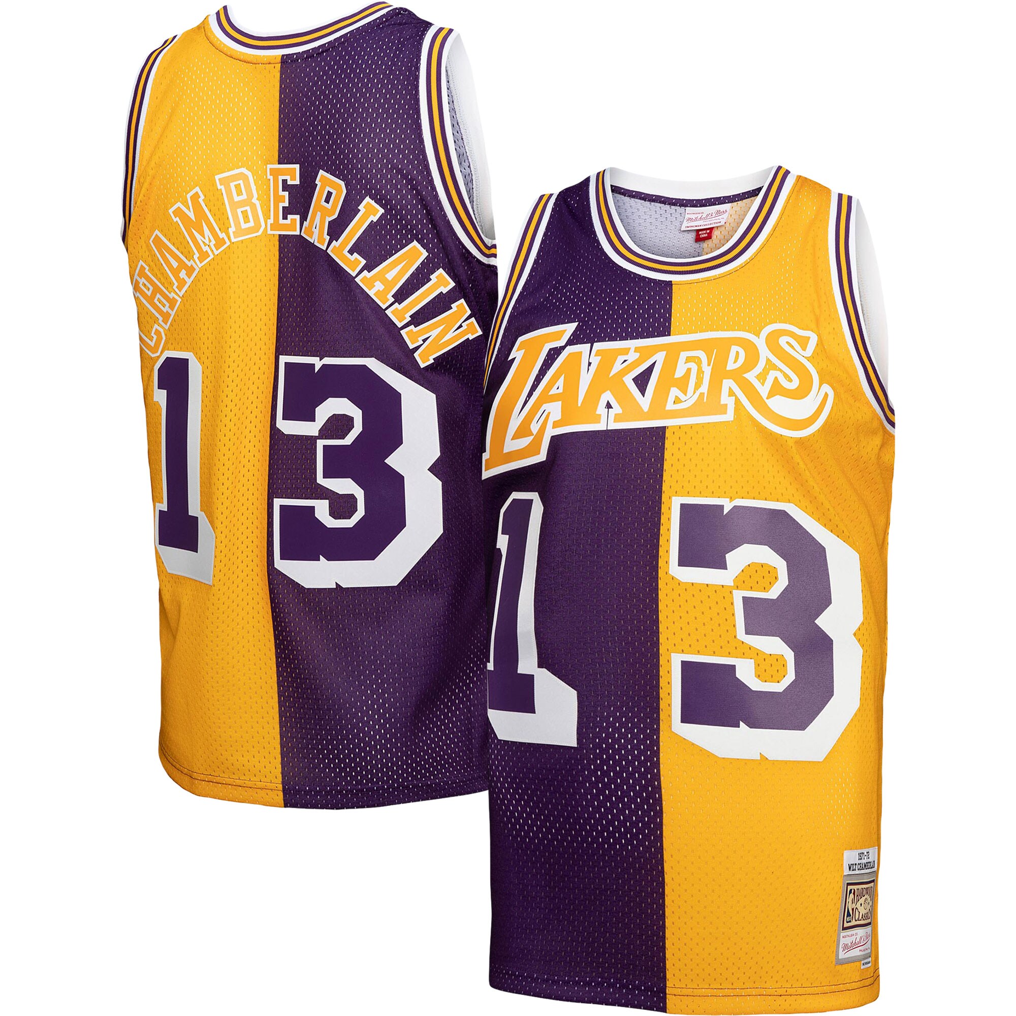 Alternative view of Wilt Chamberlain Los Angeles Lakers Mitchell & Ness Hardwood Classics 1971/72 Split Swingman Jersey - Purple/gold