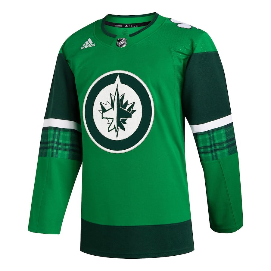 Alternative view of Winnipeg Jets 2023 St. Patrick's Day Primegreen Men Jersey - Kelly Green - JS459 