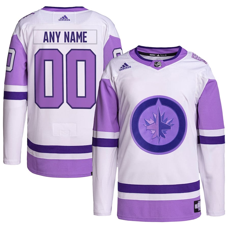Winnipeg Jets Hockey Fights Cancer Primegreen Custom Men Jersey - White/Purple - JS888 