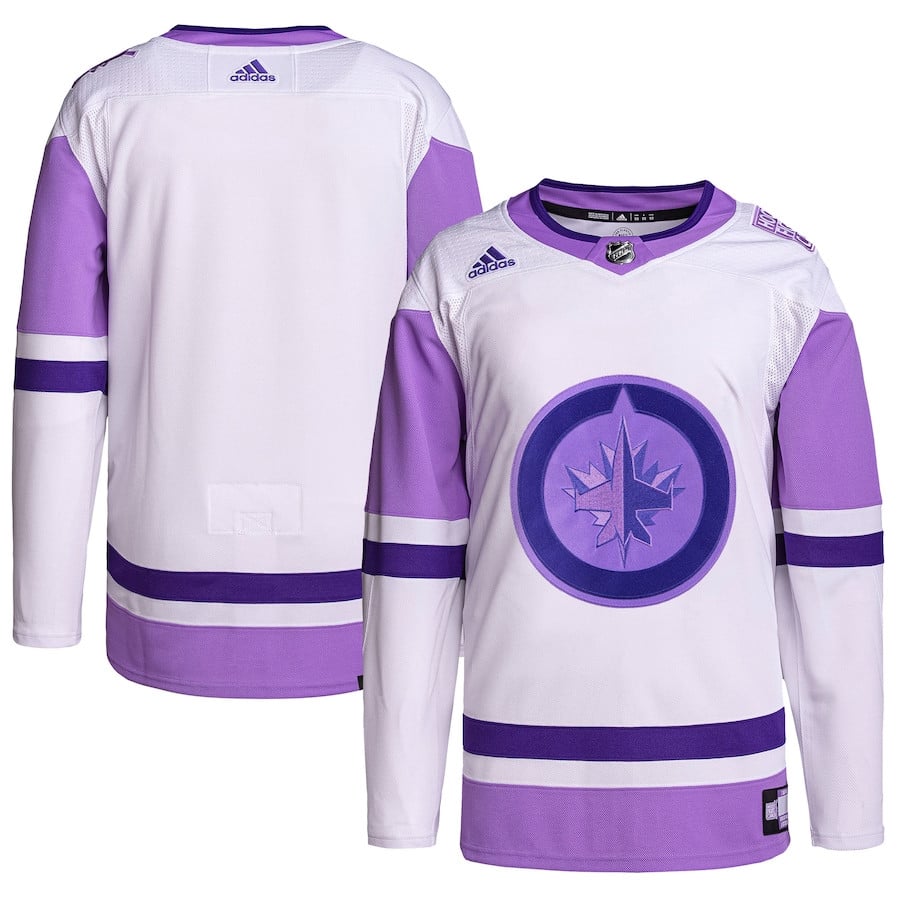 Winnipeg Jets Hockey Fights Cancer Primegreen Men Jersey - White/Purple - JS952 