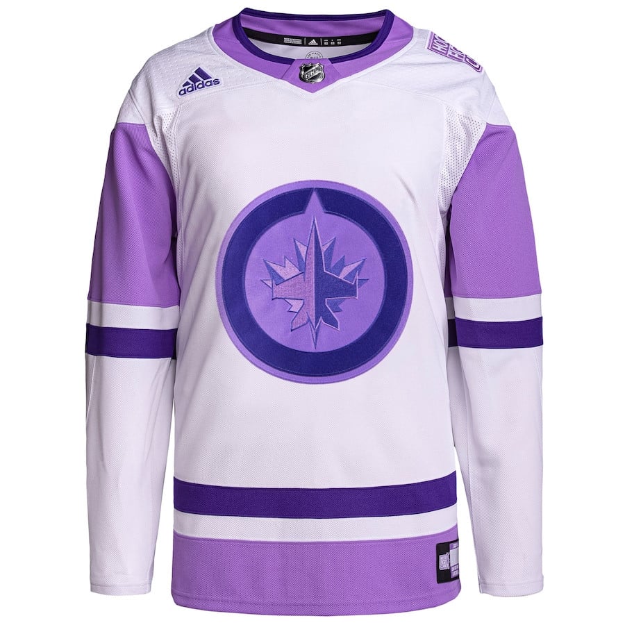 Alternative view of Winnipeg Jets Hockey Fights Cancer Primegreen Men Jersey - White/Purple - JS952 