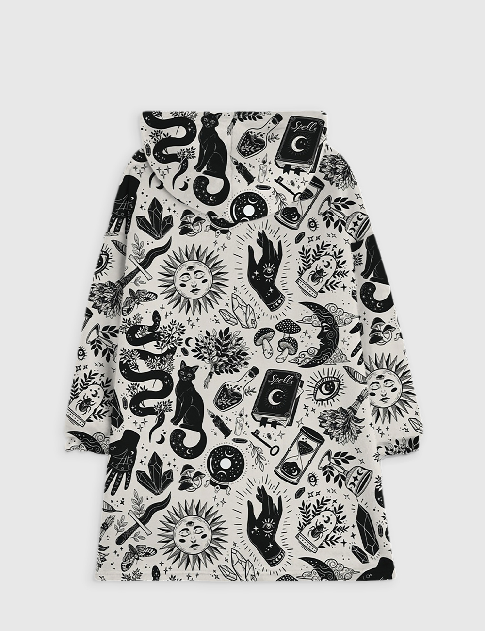 Alternative view of Witchy Things In Black And White Halloween Cat Flannel Blanket Hoodie