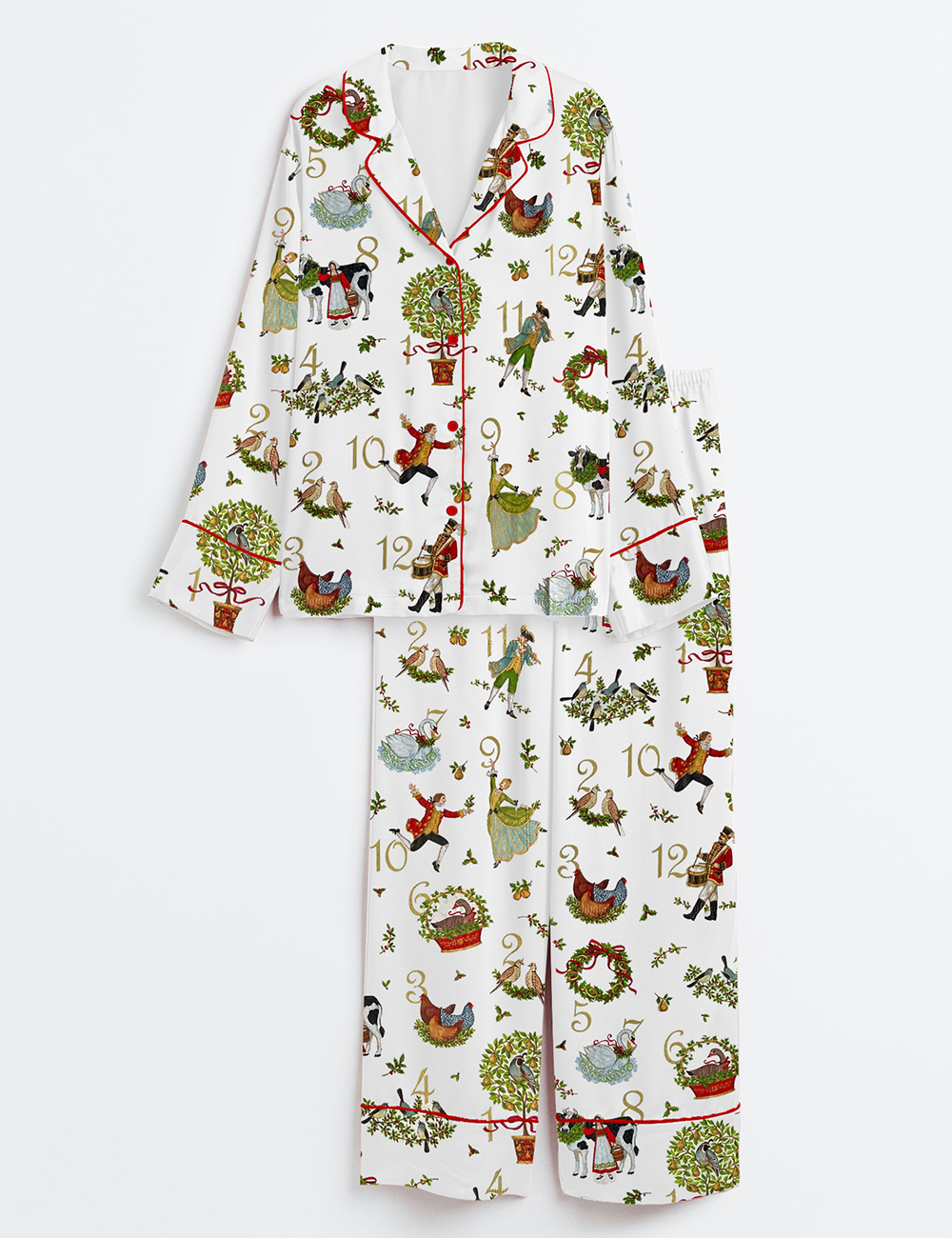 Women's 12 Days Of Christmas Long Sleeve Satin Pajama Set