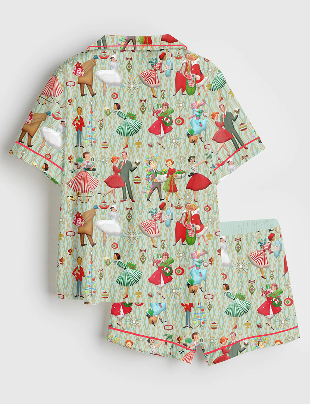Alternative view of Women's 1950s Retro Vintage ChristmasÂ Short Sleeve Satin Pajama Set
