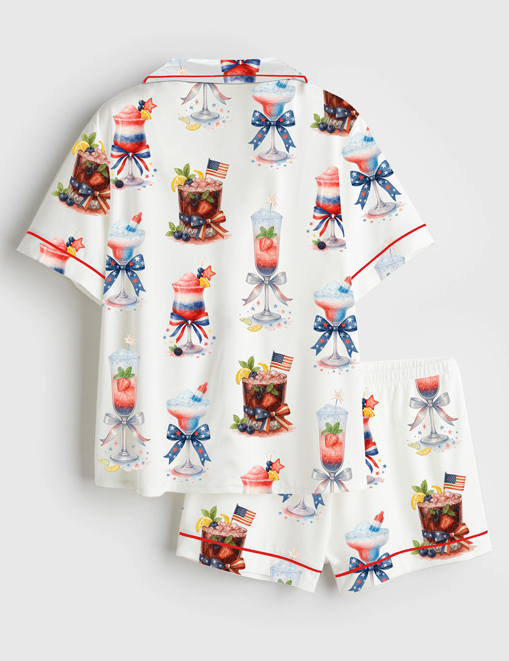 Alternative view of Women's 4th Of July Champagne Cocktail Patriotic Sparkler Cocktail Short Sleeve Satin Pajama Set