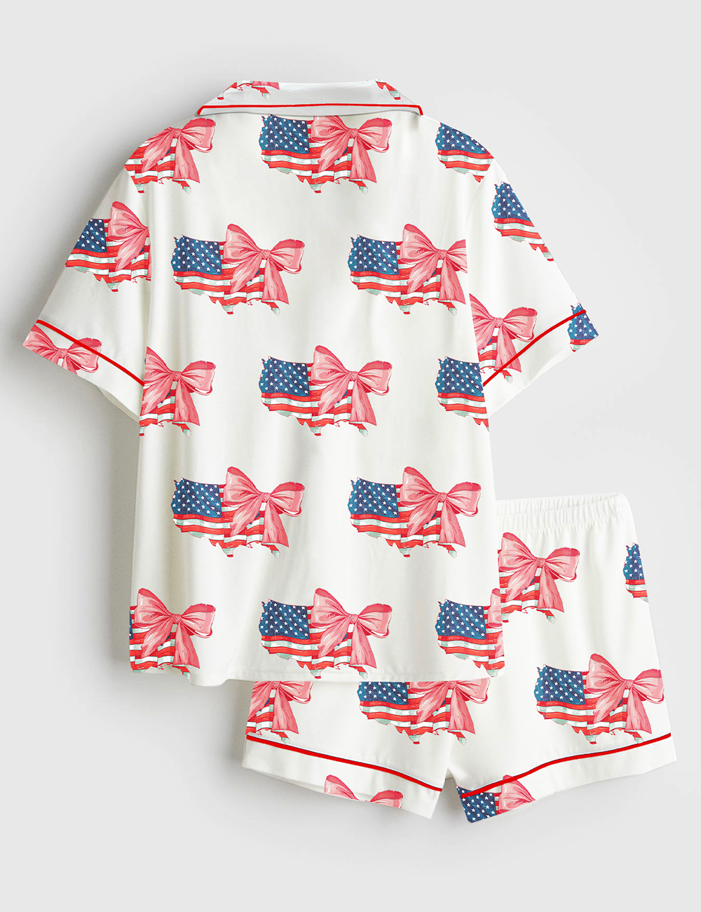 Alternative view of Women's 4th Of July Coquette American Flag Patriotic Print Short Sleeve Satin Pajama Set