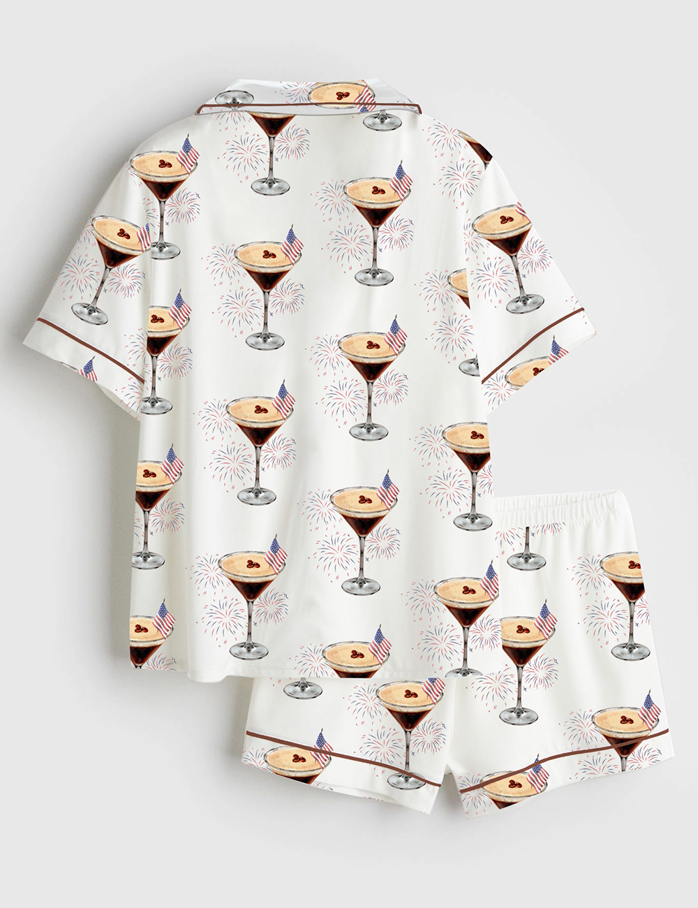 Alternative view of Women's 4th Of July Espresso Martini Retro Fireworks Short Sleeve Satin Pajama Set