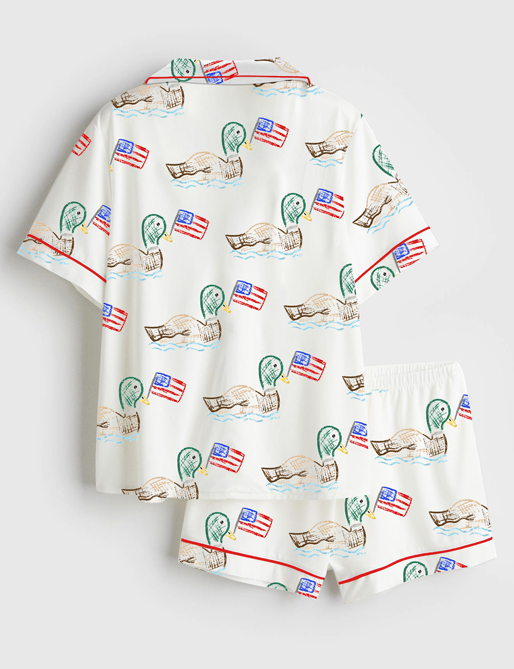 Alternative view of Women's 4th Of July Independence Day Patriotic USA Ducks Print Short Sleeve Satin Pajama Set