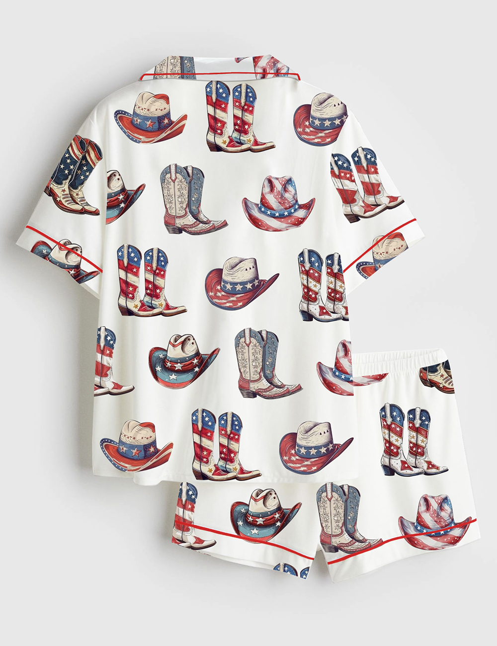 Alternative view of Women's 4th of July Patriotic Western Cowgirl Short Sleeve Satin Pajama Set