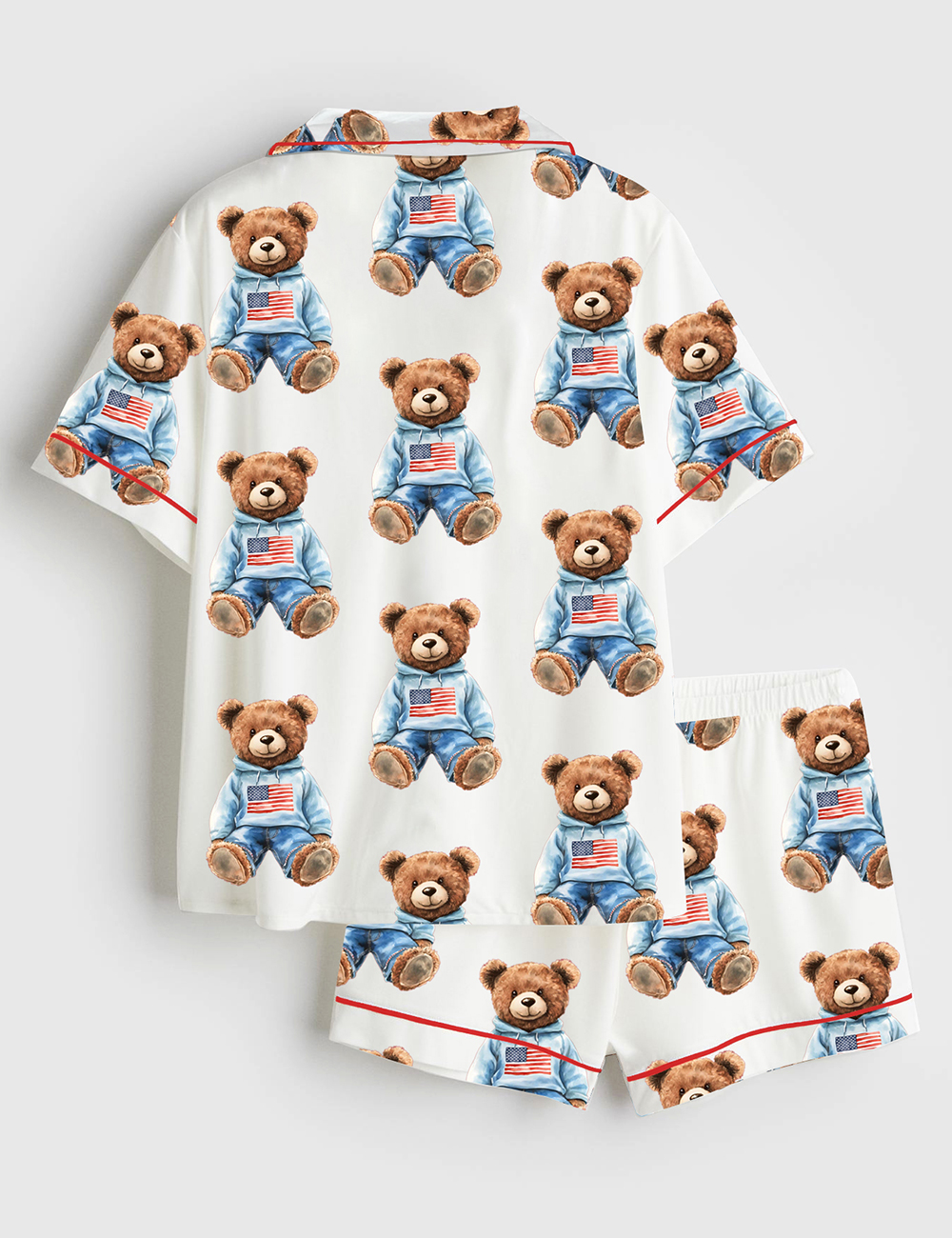 Alternative view of Women's 4th Of July Watercolor Bear Short Sleeve Satin Pajama Set