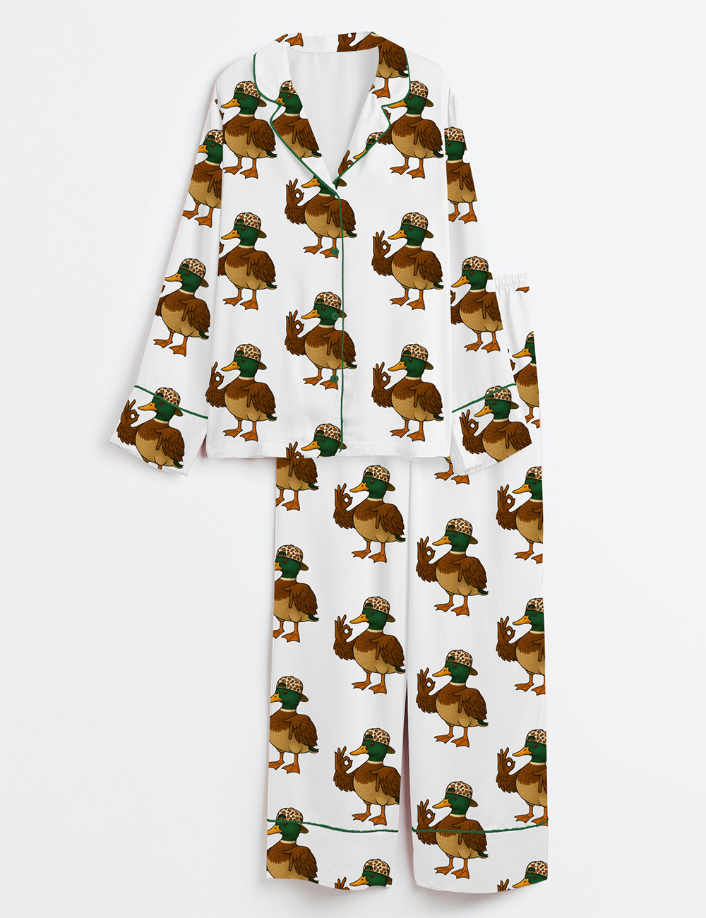 Women's 67 Mallard Duck Hunting Camo Funny Six Seven Hand Sign Long Sleeve Satin Pajama Set