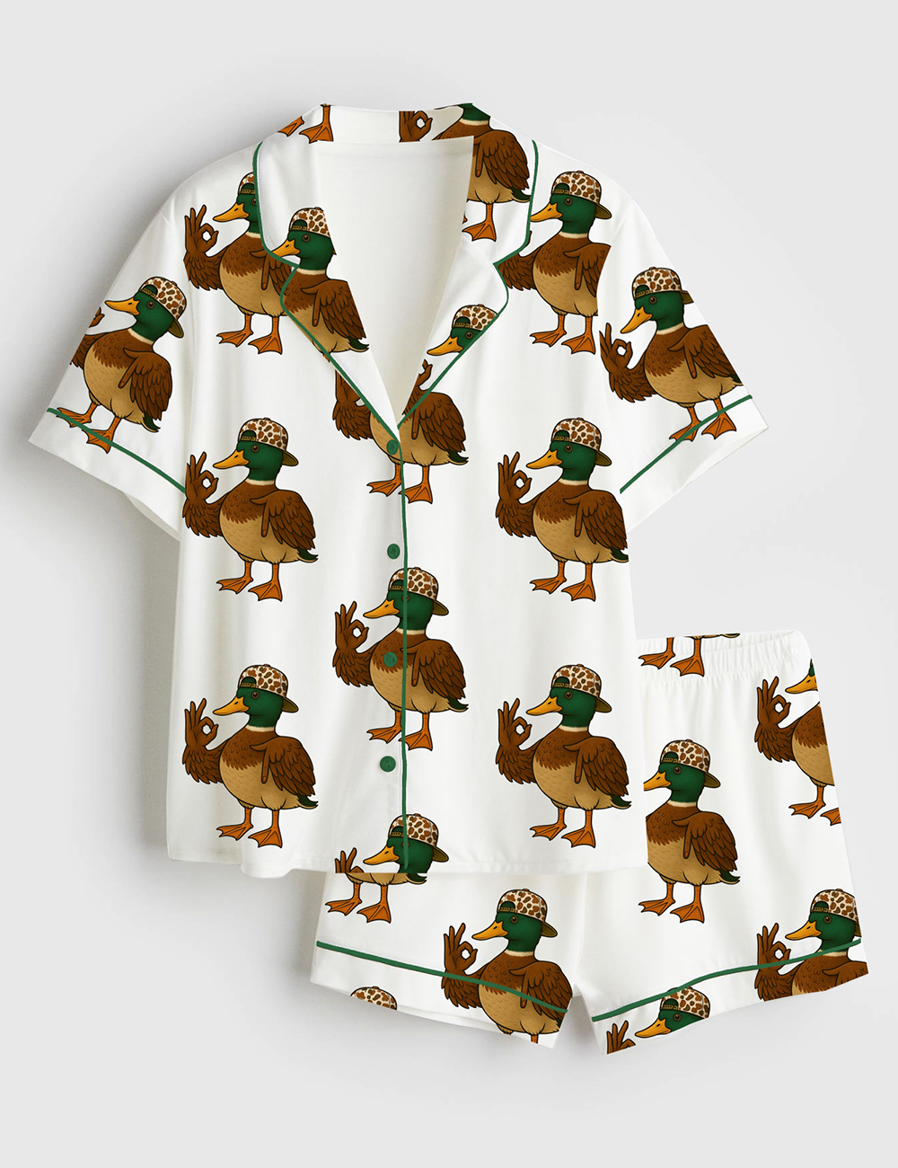 Women's 67 Mallard Duck Hunting Camo Funny Six Seven Hand Sign Short Sleeve Satin Pajama Set