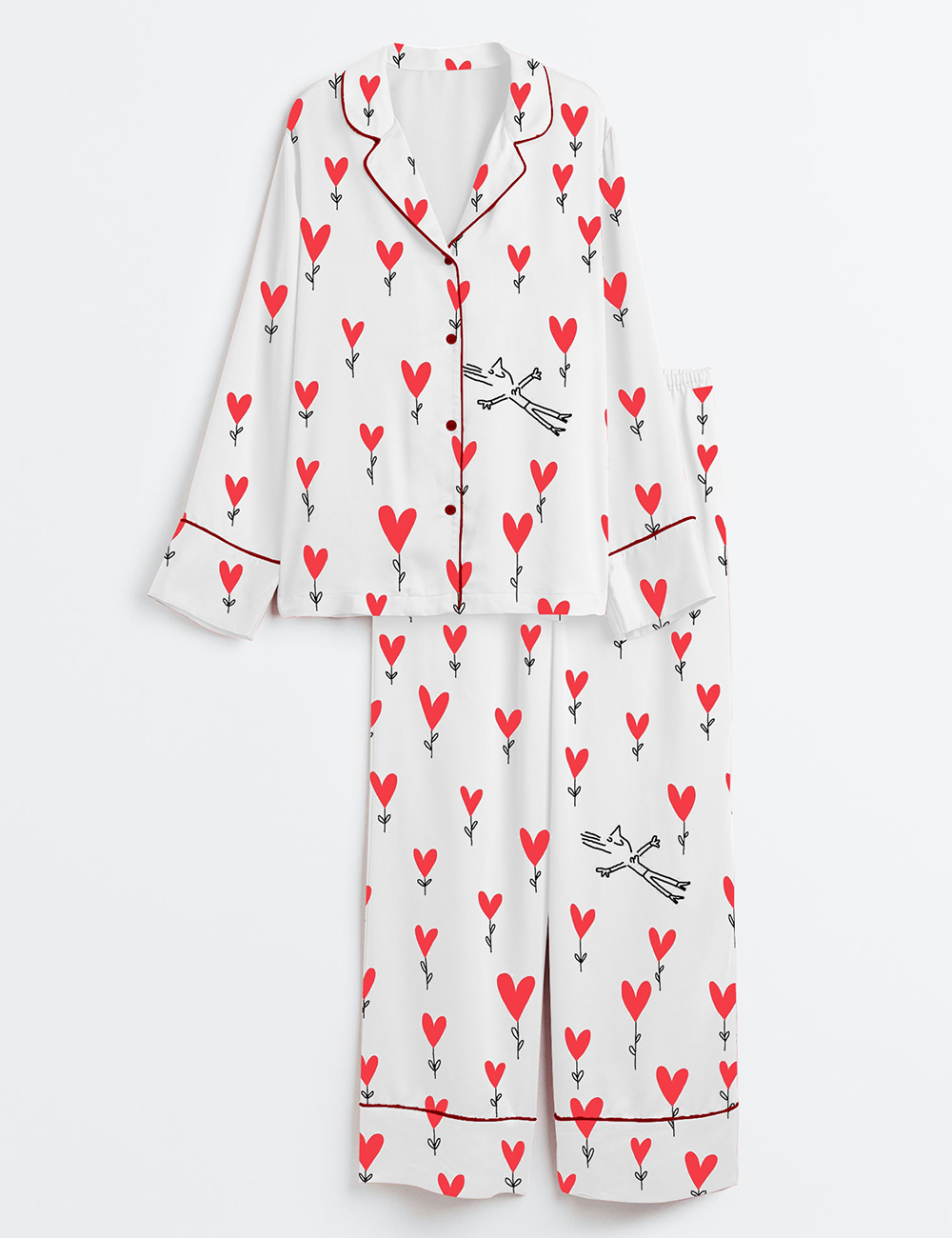 Women's A Field Of Love Valentine's Day Long Sleeve Satin Pajama Set