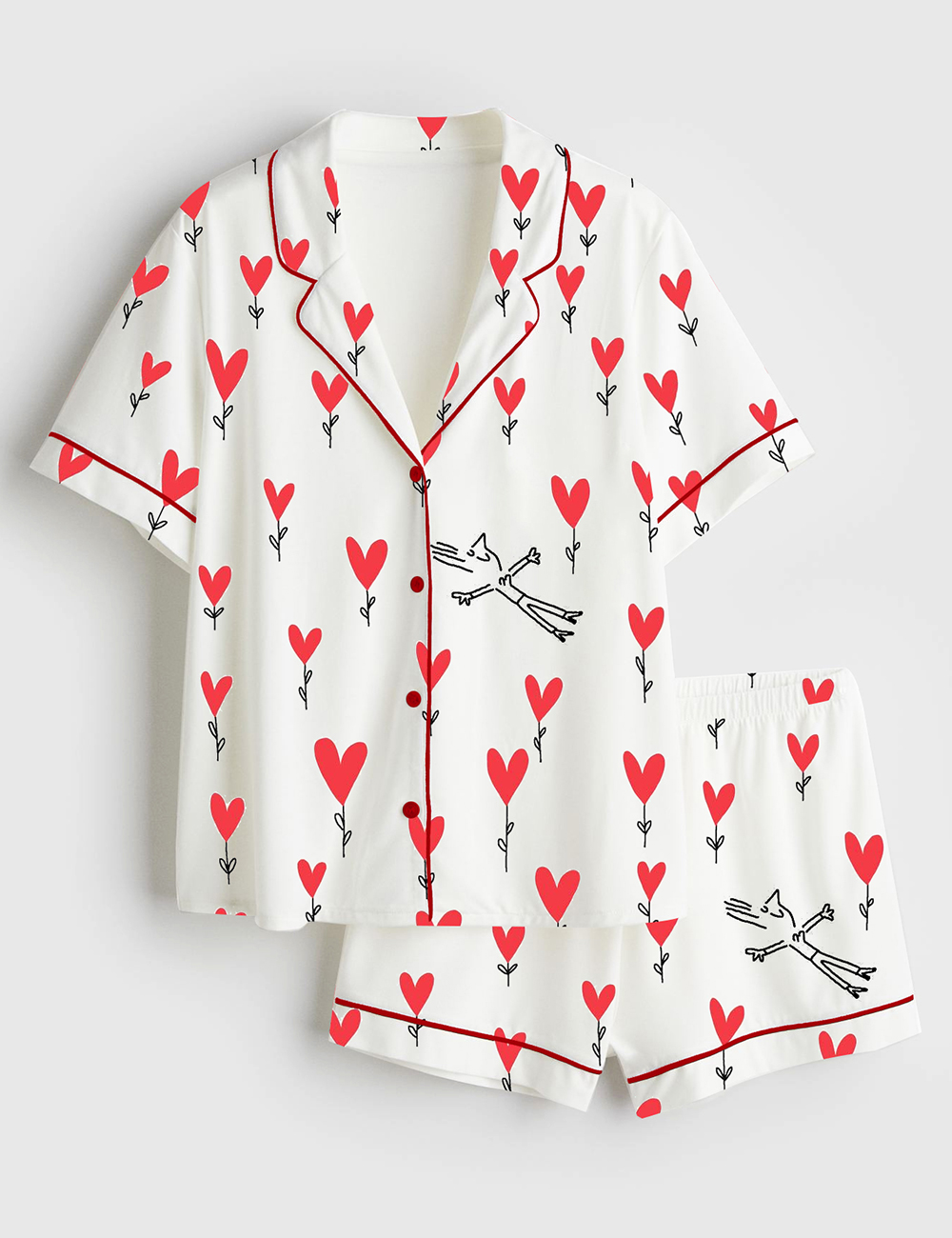 Women's A Field Of Love Valentine's Day Short Sleeve Satin Pajama Set