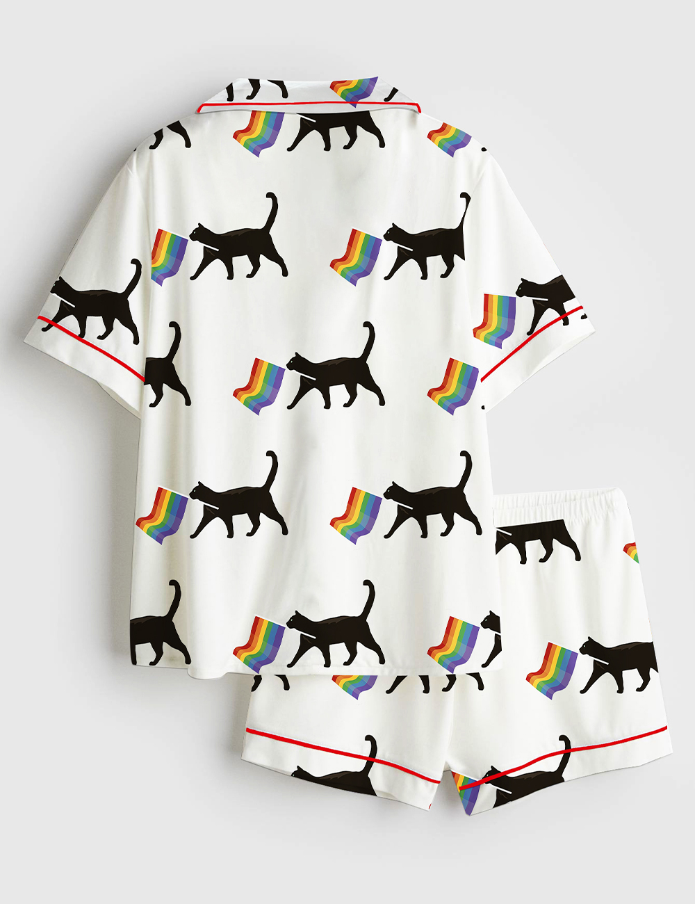 Alternative view of Women's A Little Gay Cat Friend Pride Month LGBT Pride Print Short Sleeve Satin Pajama Set