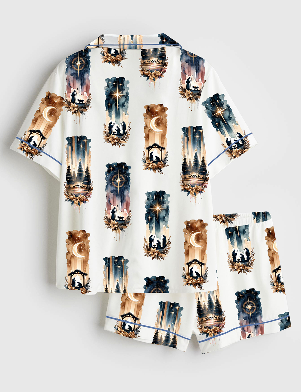 Alternative view of Women's A Savior Is Born Christmas Bow Nativity Christian Manger Jesus Birth Short Sleeve Satin Pajama Set