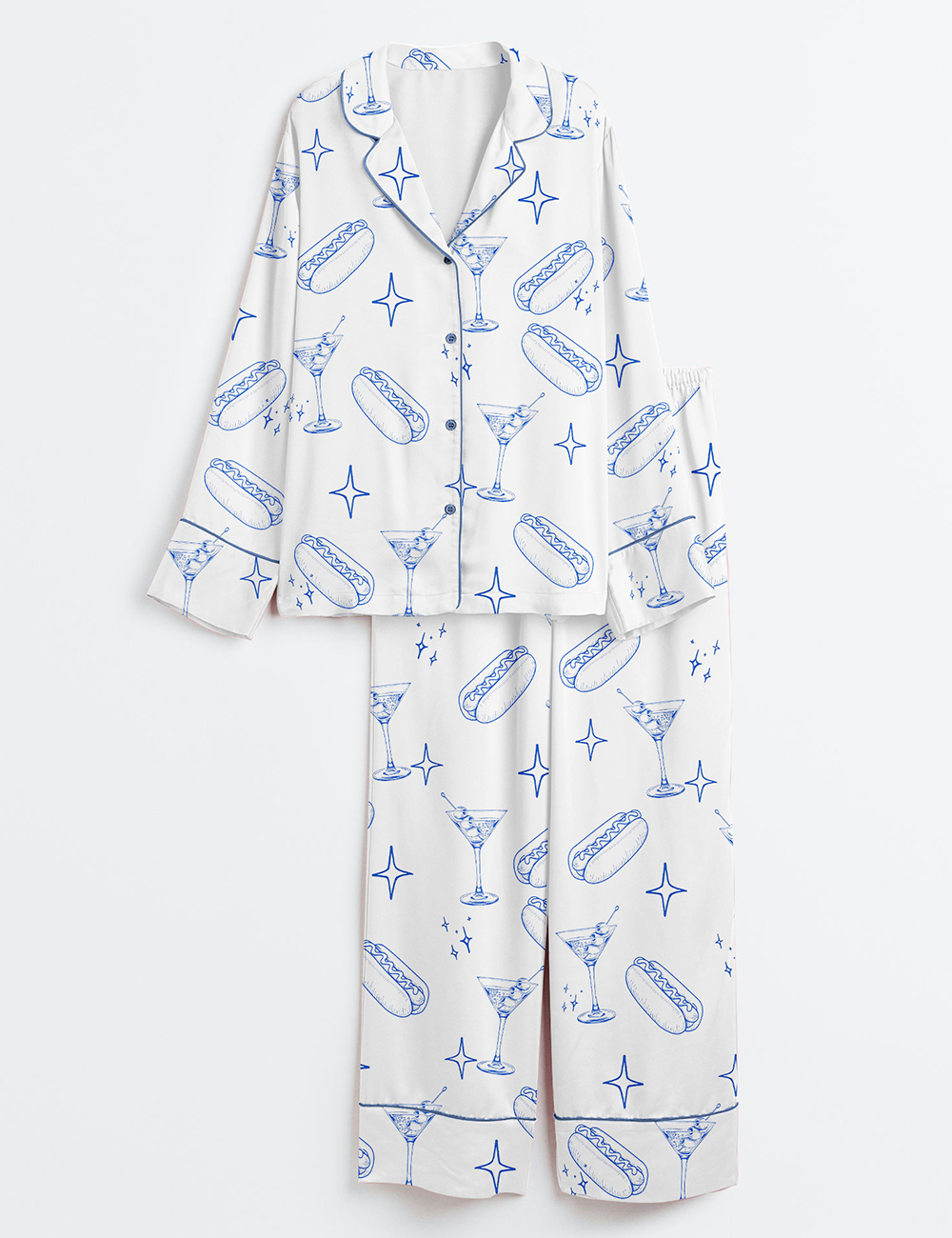 Women's A Teenie Weenie Hot Dogs And Martini Birthday Invitation Long Sleeve Satin Pajama Set