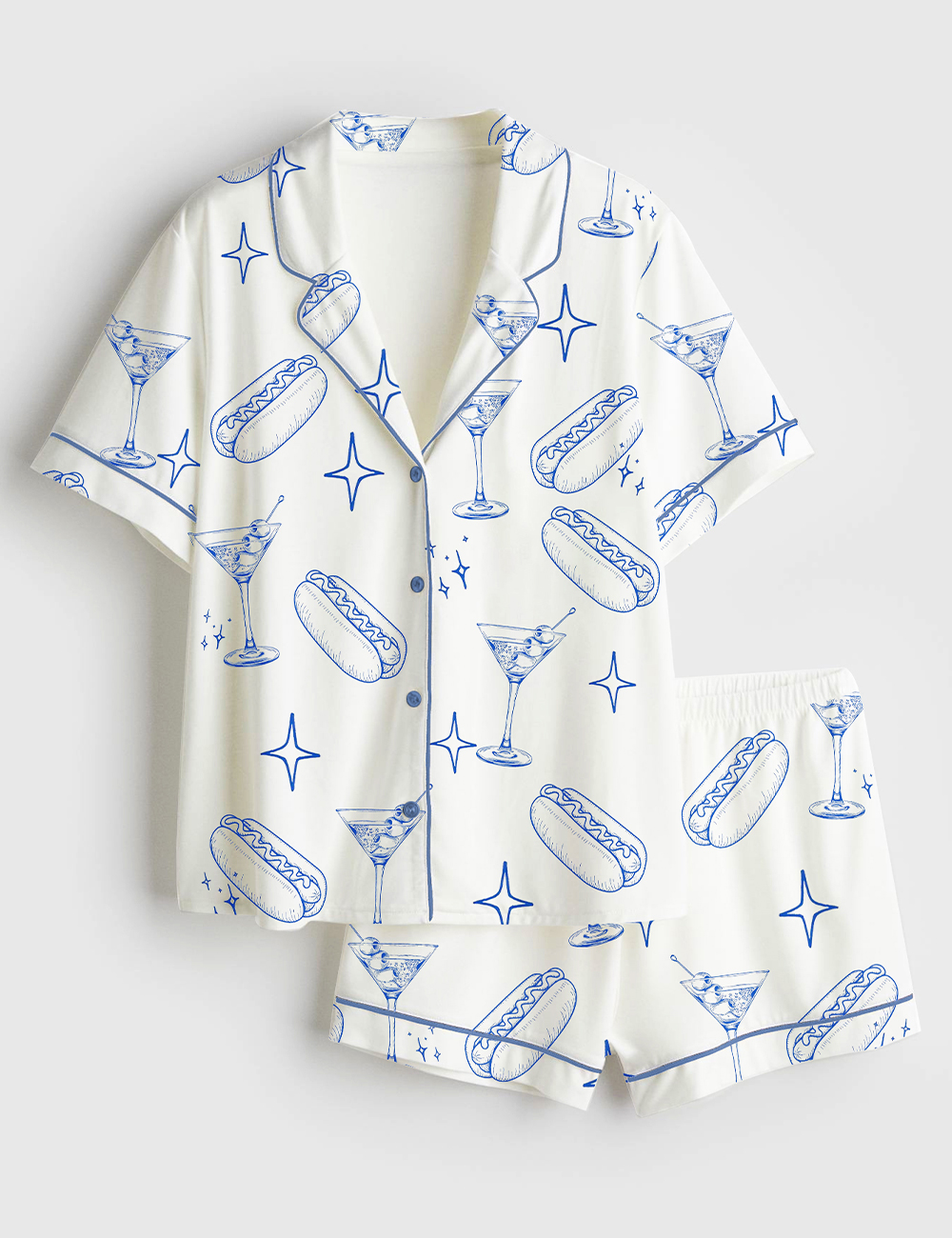 Women's A Teenie Weenie Hot Dogs And Martini Birthday Invitation Short Sleeve Satin Pajama Set