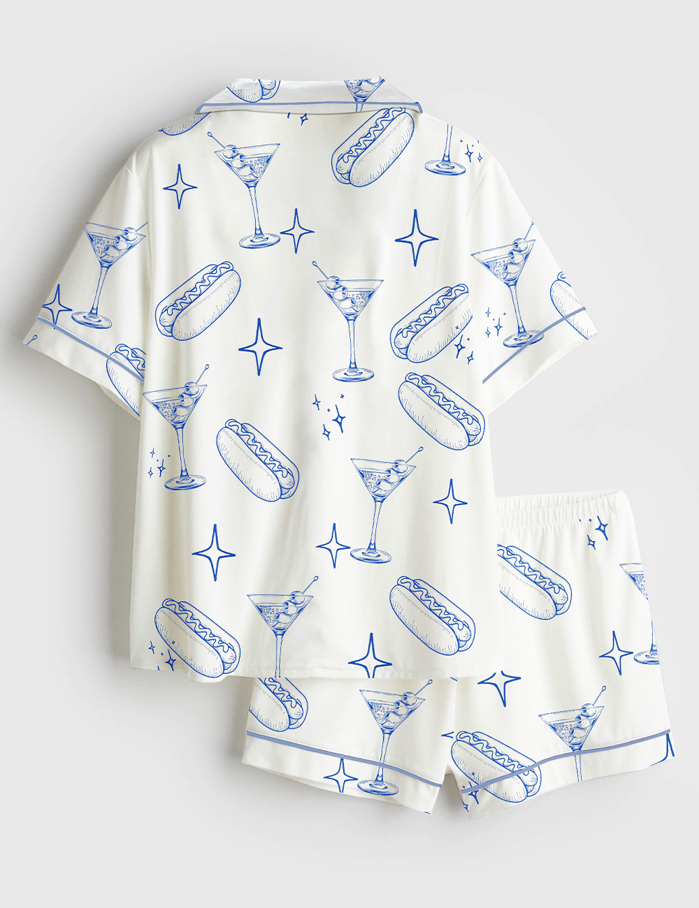 Alternative view of Women's A Teenie Weenie Hot Dogs And Martini Birthday Invitation Short Sleeve Satin Pajama Set