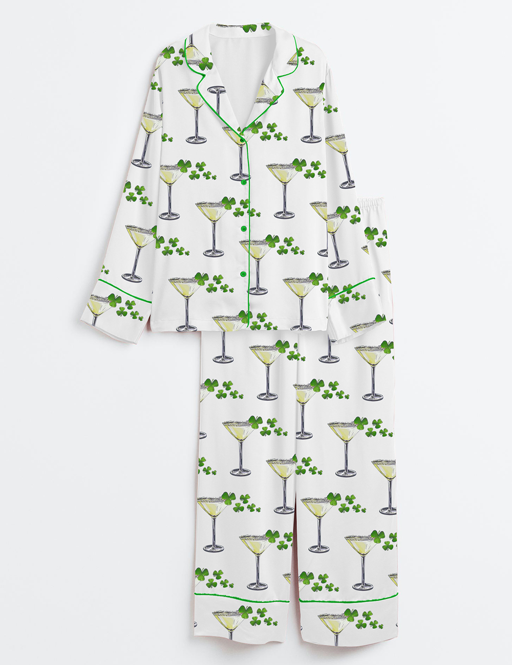 Women's A Tini Bit Irish St. Patrick's Day Shamrock Print Long Sleeve Satin Pajama Set