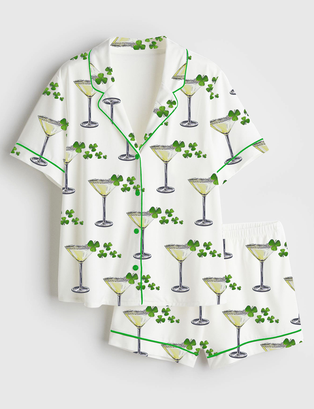 Women's A Tini Bit Irish St. Patrick's Day Shamrock Print Short Sleeve Satin Pajama Set