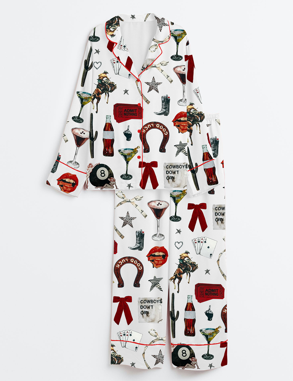 Women's Admit Nothing Western Cowboy Long Sleeve Satin Pajama Set