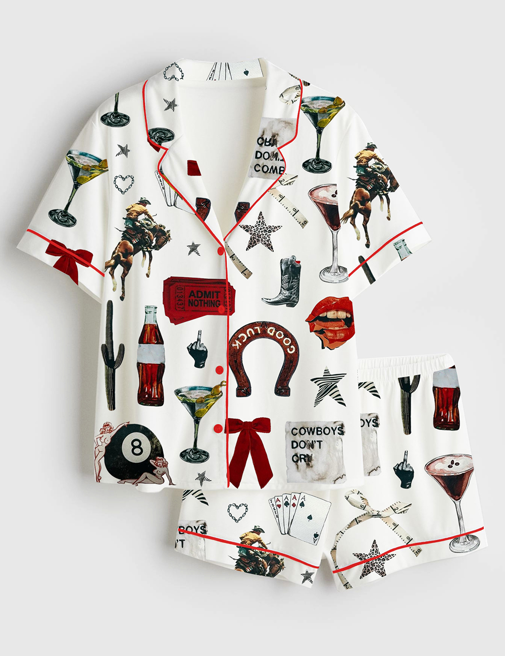 Women's Admit Nothing Western Cowboy Short Sleeve Satin Pajama Set