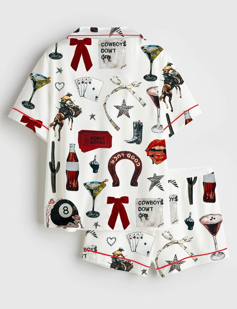 Alternative view of Women's Admit Nothing Western Cowboy Short Sleeve Satin Pajama Set