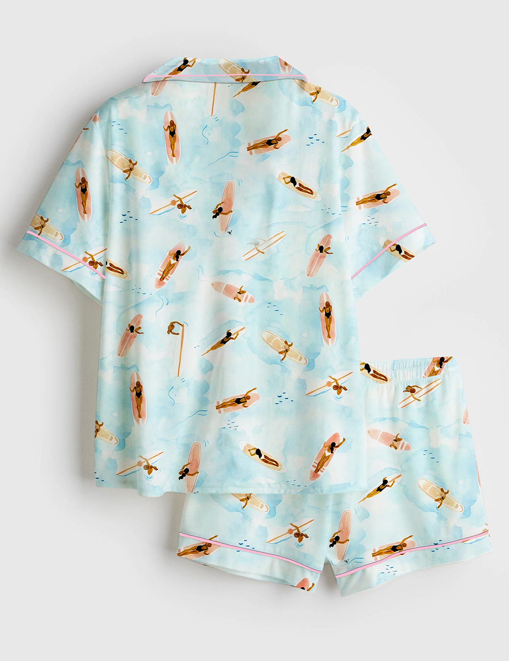 Alternative view of Women's Aerial Surfers Beach Boho Coastal Art Print Short Sleeve Satin Pajama Set