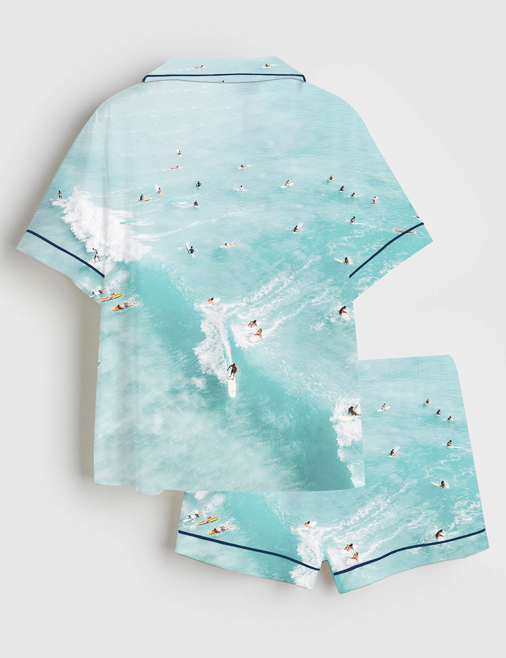 Alternative view of Women's Aerial Surfers Beach Boho Coastal Ocean Wave Short Sleeve Satin Pajama Set