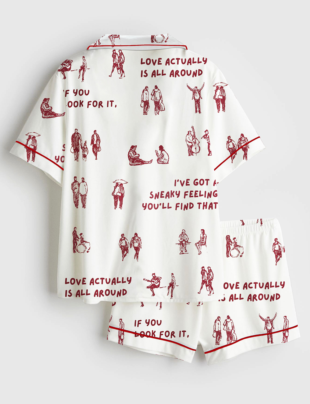 Alternative view of Women's Aesthetic Love Actually Is All Around Tiny Humans Walking Print Short Sleeve Satin Pajama Set