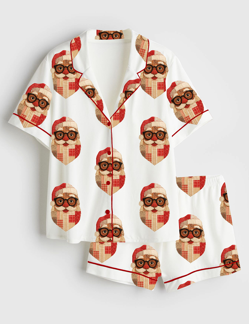 Women's African American Brown Santa Claus Black Family Christmas Short Sleeve Satin Pajama Set