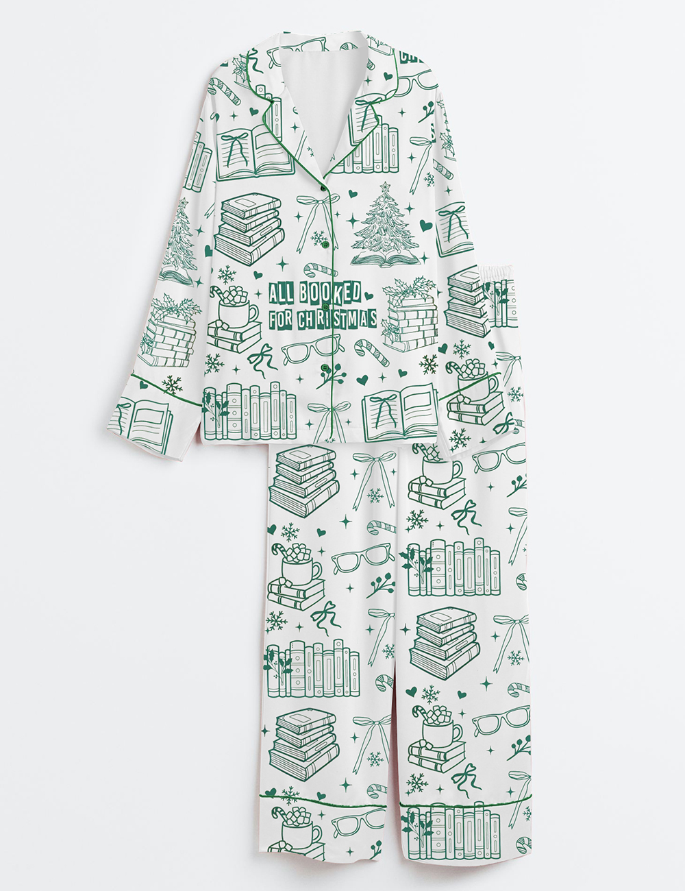 Women's All Booked For Christmas Long Sleeve Satin Pajama Set