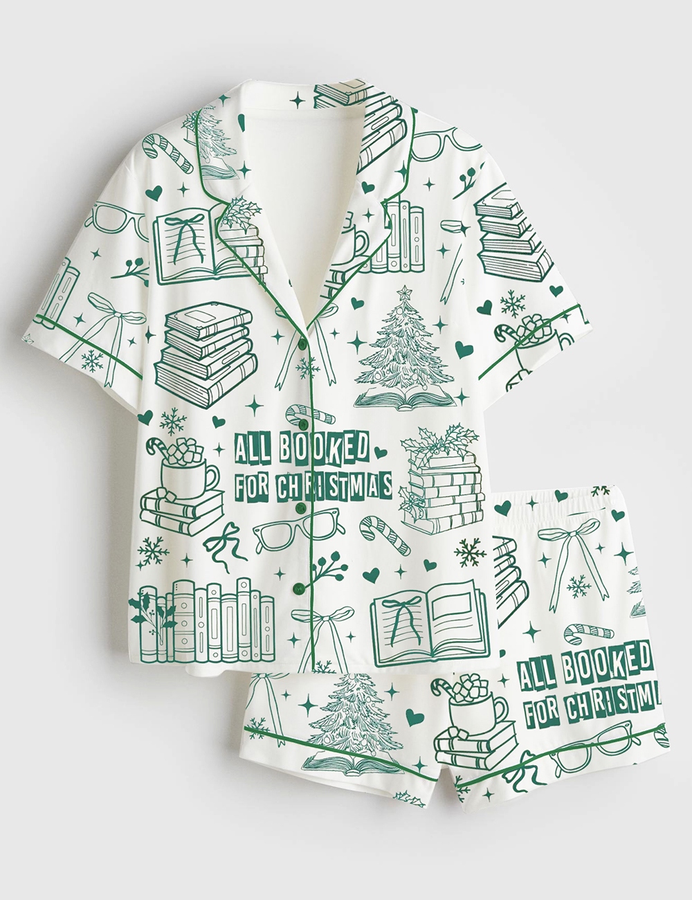 Women's All Booked For Christmas Short Sleeve Satin Pajama Set