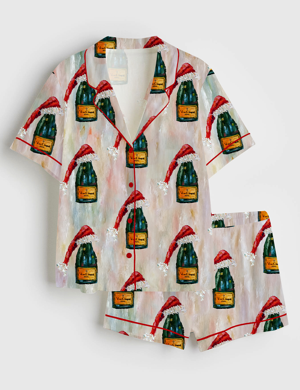 Women's All I Want For Christmas Is Veuve Christmas Champagne Short Sleeve Satin Pajama Set