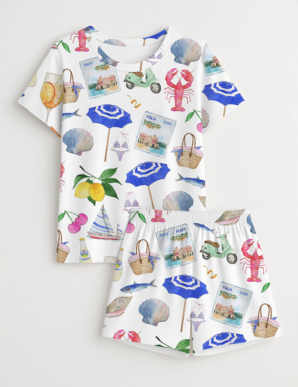 Women's Amalfi Coast Italian Summer Coastal Beach Bachelorette Beach Summer Whimsical Travel Short Sleeve Pajama Set