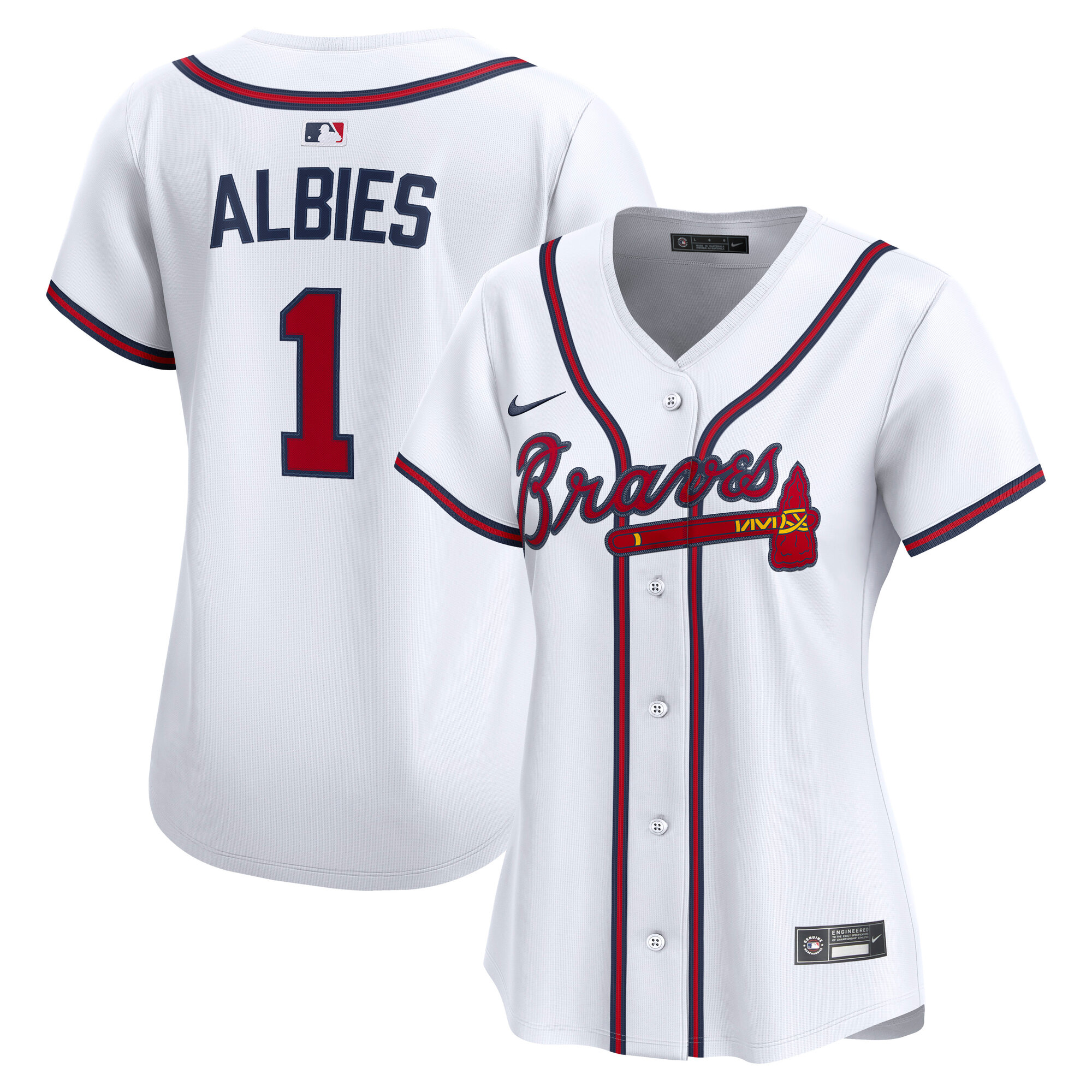 Women's Atlanta Braves Ozzie Albies White Home Limited Player Jersey - JS516