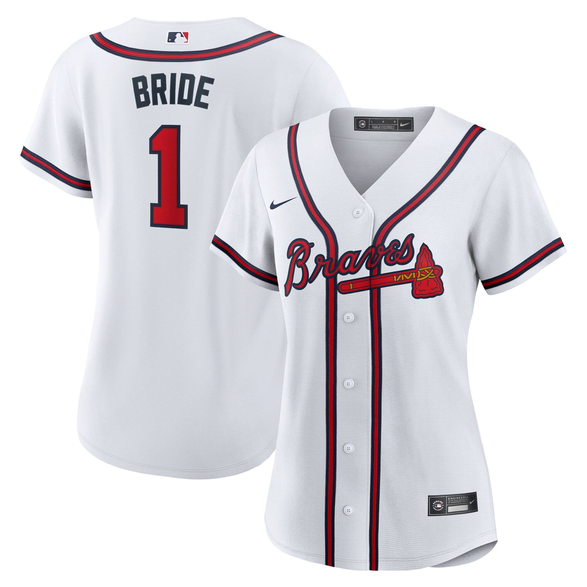 Women's Atlanta Braves White #1 Bride Home Jersey - JS769