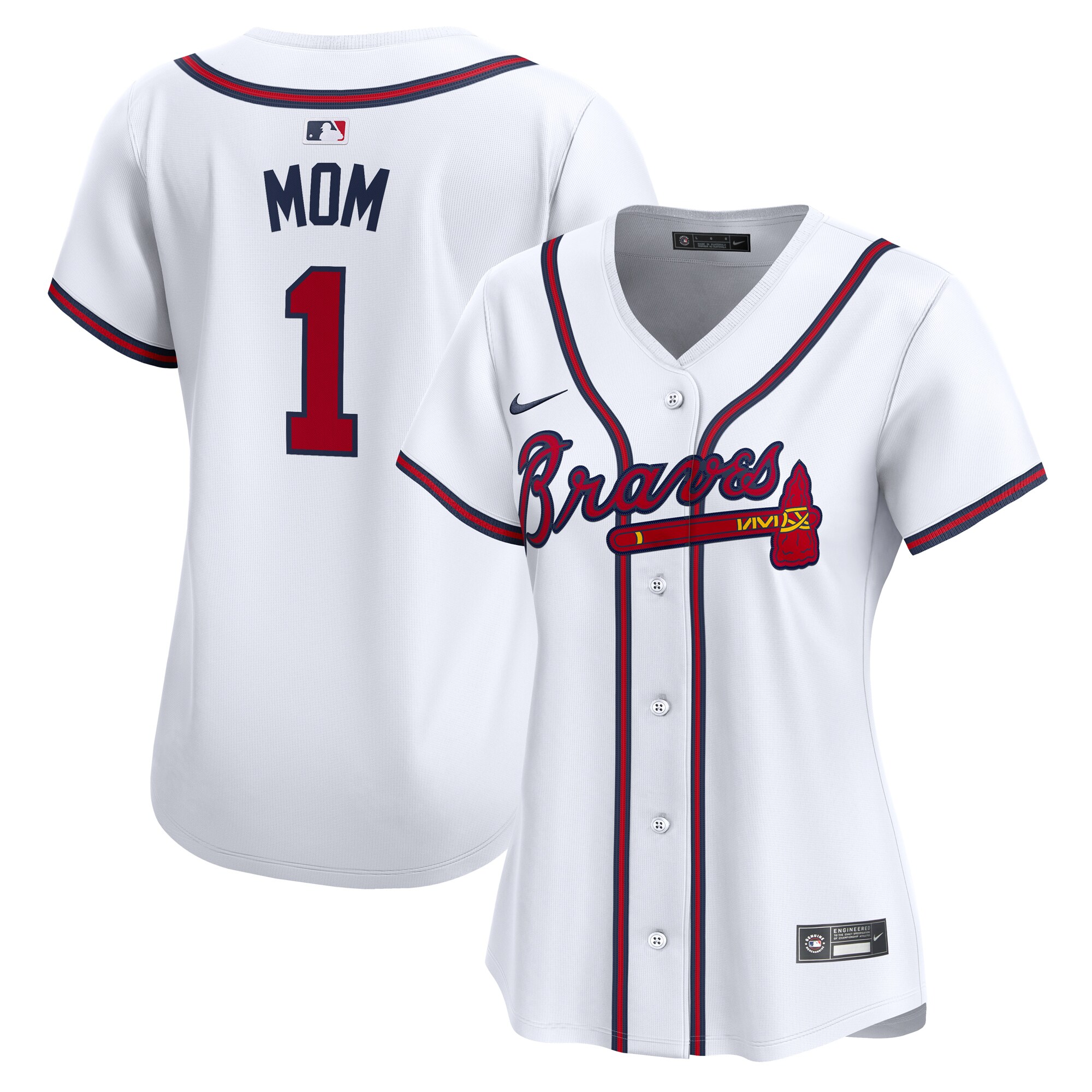 Women's Atlanta Braves White #1 Mom Home Limited Jersey - JS169