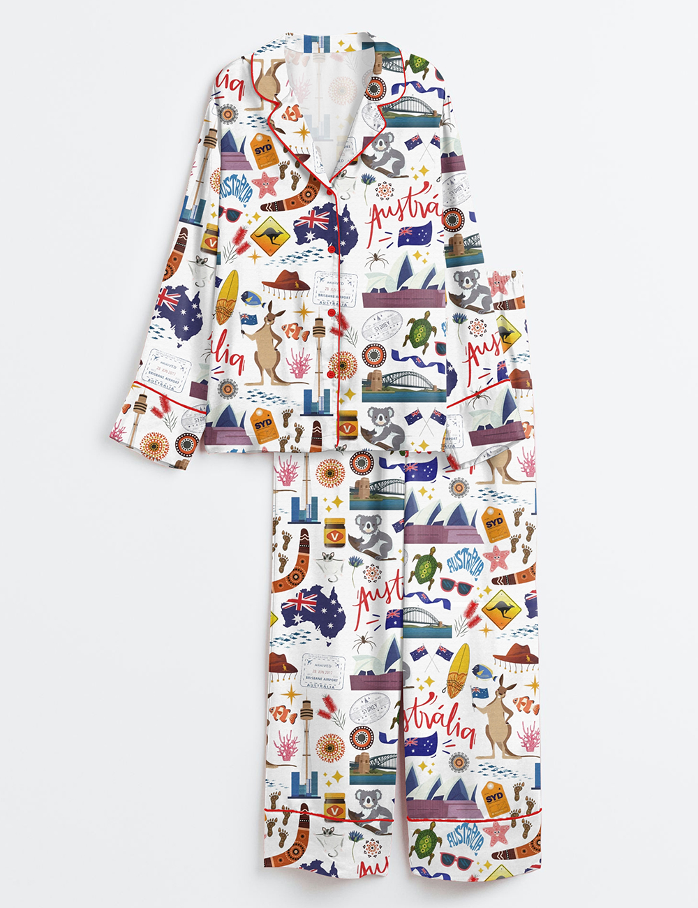 Women's Australia Travel Long Sleeve Satin Pajama Set