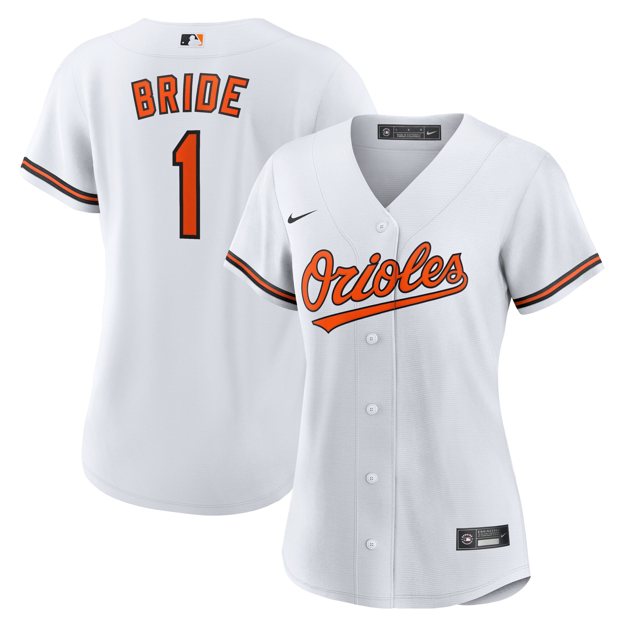 Women's Baltimore Orioles White #1 Bride Home Jersey
