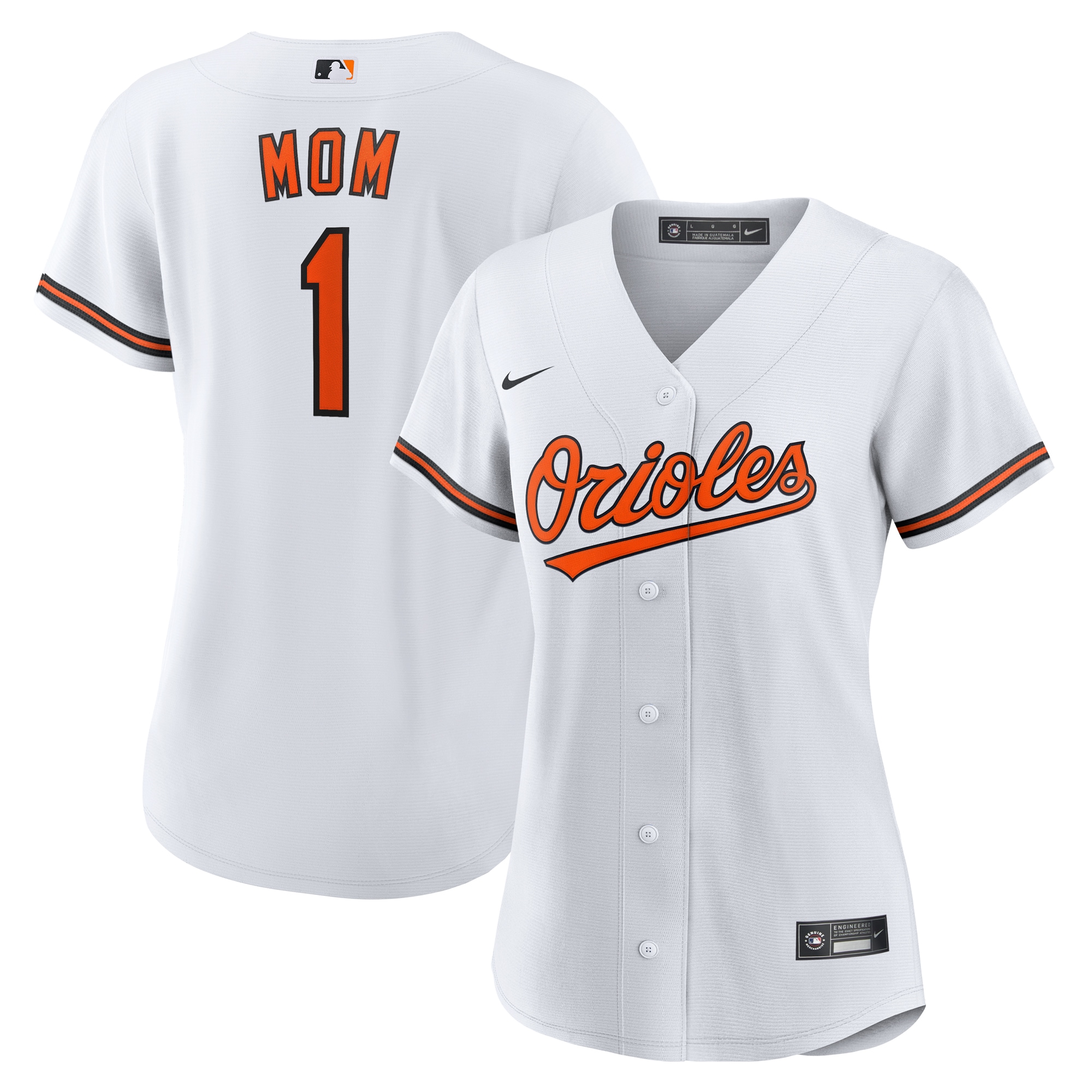 Women's Baltimore Orioles White #1 Mom Home Jersey