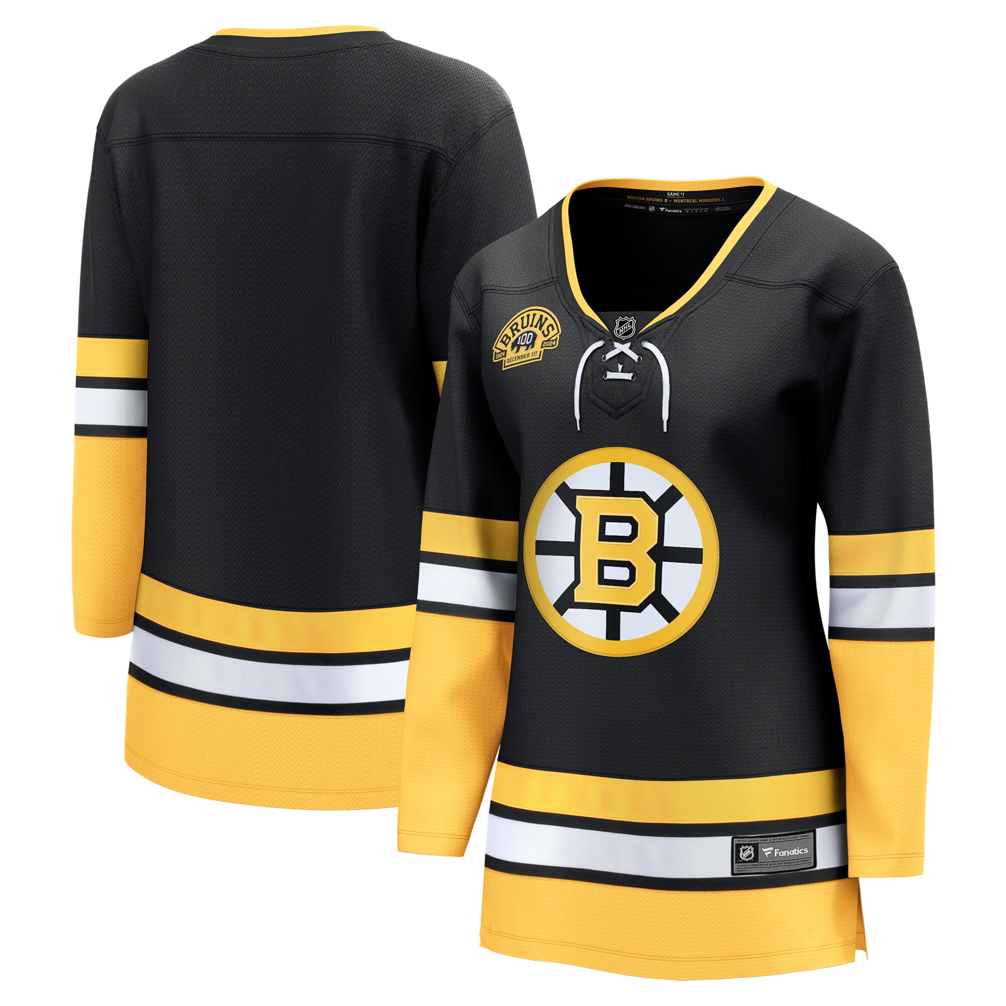 Women's Boston Bruins Black 100th Anniversary Premier Breakaway Jersey - JS614 
