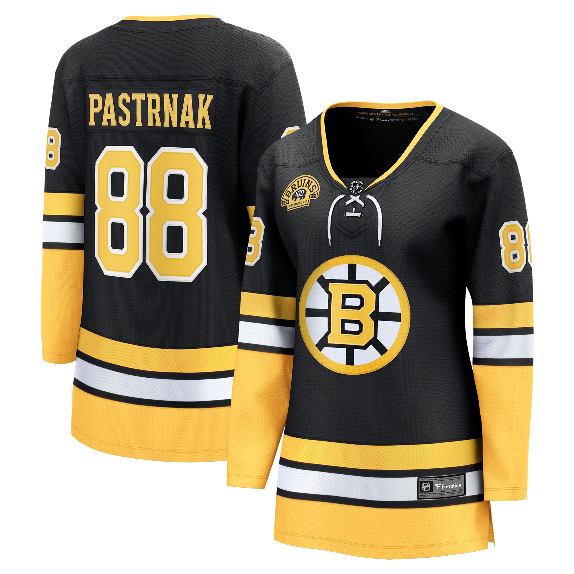 Women's Boston Bruins David Pastrnak Black 100th Anniversary Premier Breakaway Player Jersey - JS784 