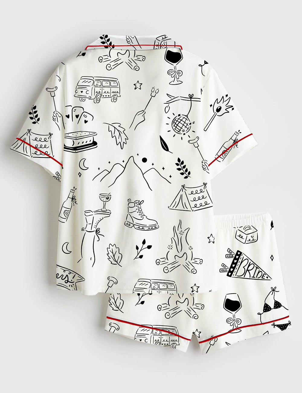 Alternative view of Women's Camp Bachelorette Hand Drawn Mountain Hiking Glamping Girls Trip Print Short Sleeve Satin Pajama Set