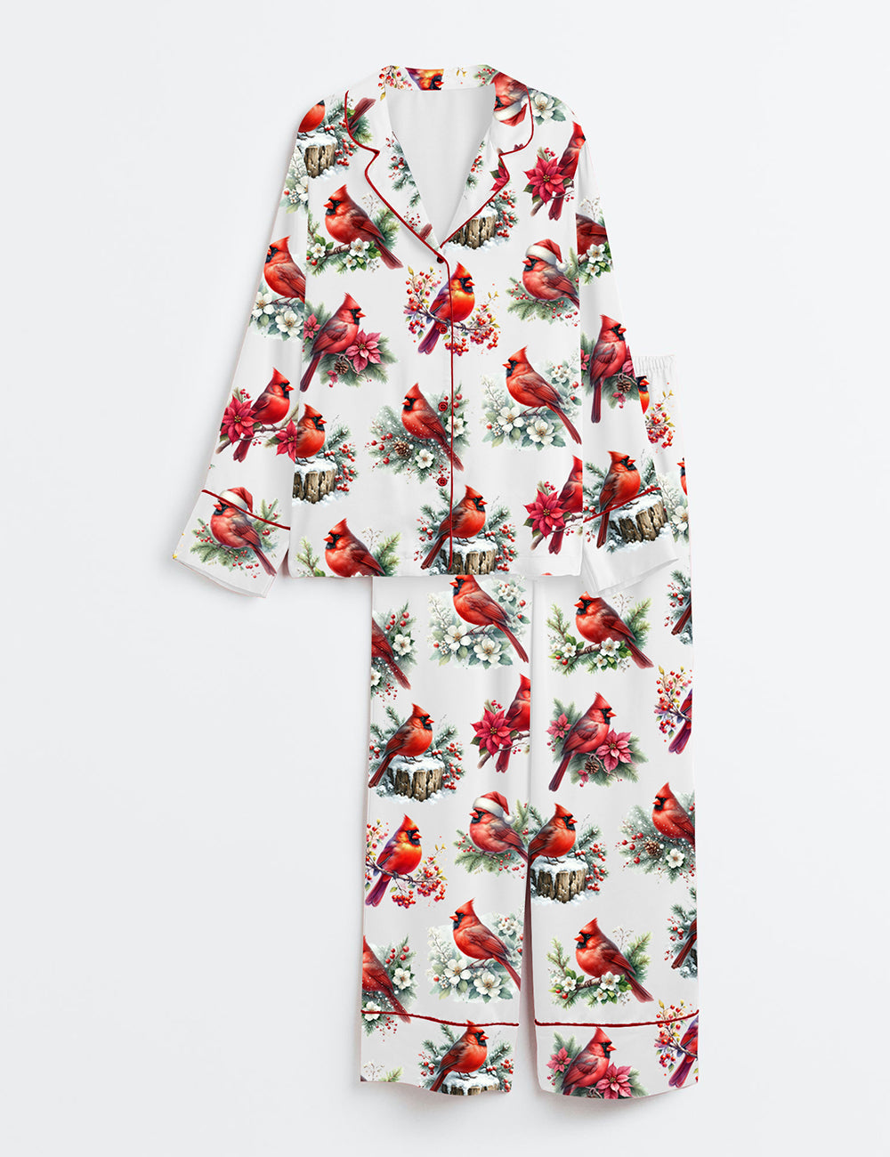 Women's Cardinal Bird Long Sleeve Satin Pajama Set