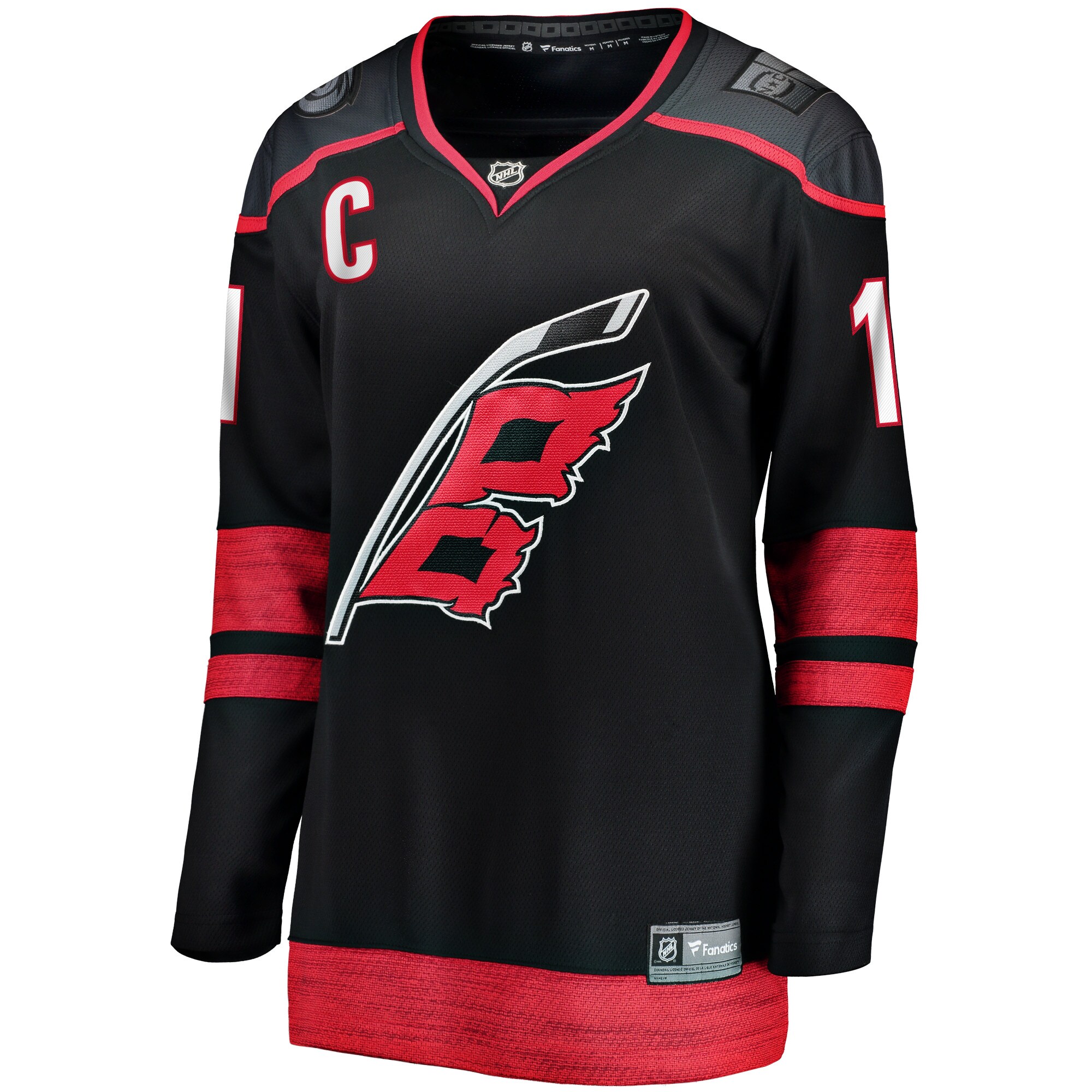 Alternative view of Women's Carolina Hurricanes Jordan Staal Black Home Captain Patch Breakaway Player Jersey - JS222 