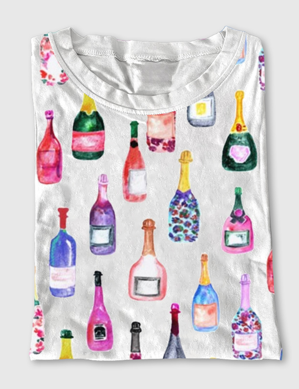 Women's Champagne Bottles Watercolor Hot Pink Short Sleeve T-Shirt